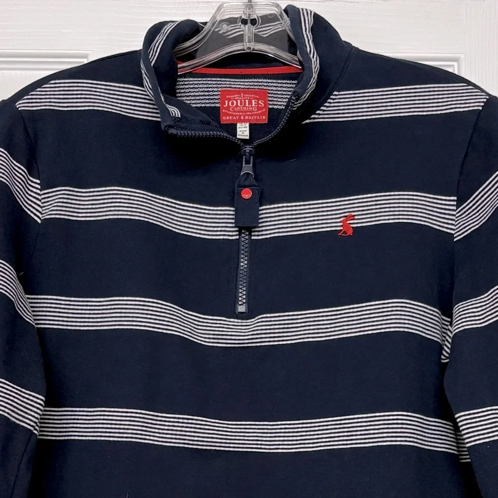 Joules Fairdale French Terry 1/2 Zip Sweatshirt Navy Blue White Stripes Sz 8 - Picture 2 of 5